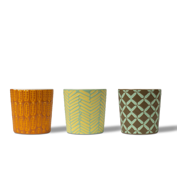 Pemegang Lilin Seramik Geometri Tiga Color: Biarkan Candlelight dan Art menerangi ruang tamu anda