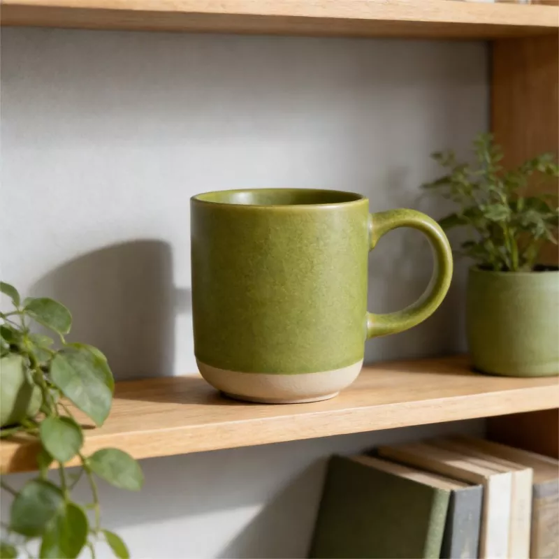 Mug Hijau Perjalanan Seramik Moden yang Mudah
